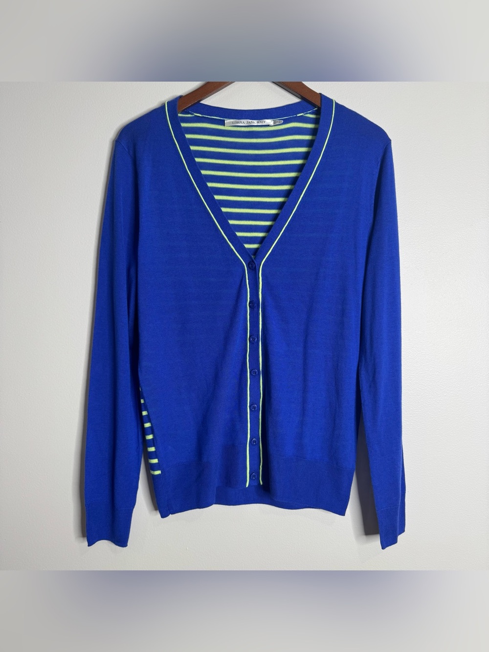 Lorna Jane Active Preppy Stripe Cardigan Active Tennis Golf Sweater Blue Green M